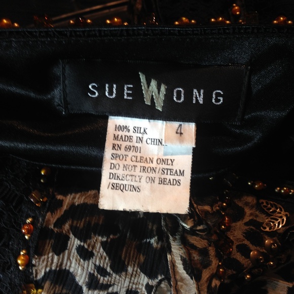 Designer Sue Wong Leopard Embellished Silk Dress 4 - Picture 7 of 8
